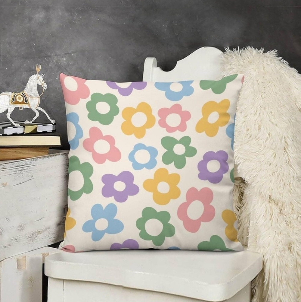 NEW! Set Of 2 Pastel Daisy Throw Pillow Covers 18x18 - Picture 3 of 4